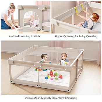 ドローイング『Baby Mobile』 Pamo Babe Unisex Portable Baby Play Yard Include Wheels